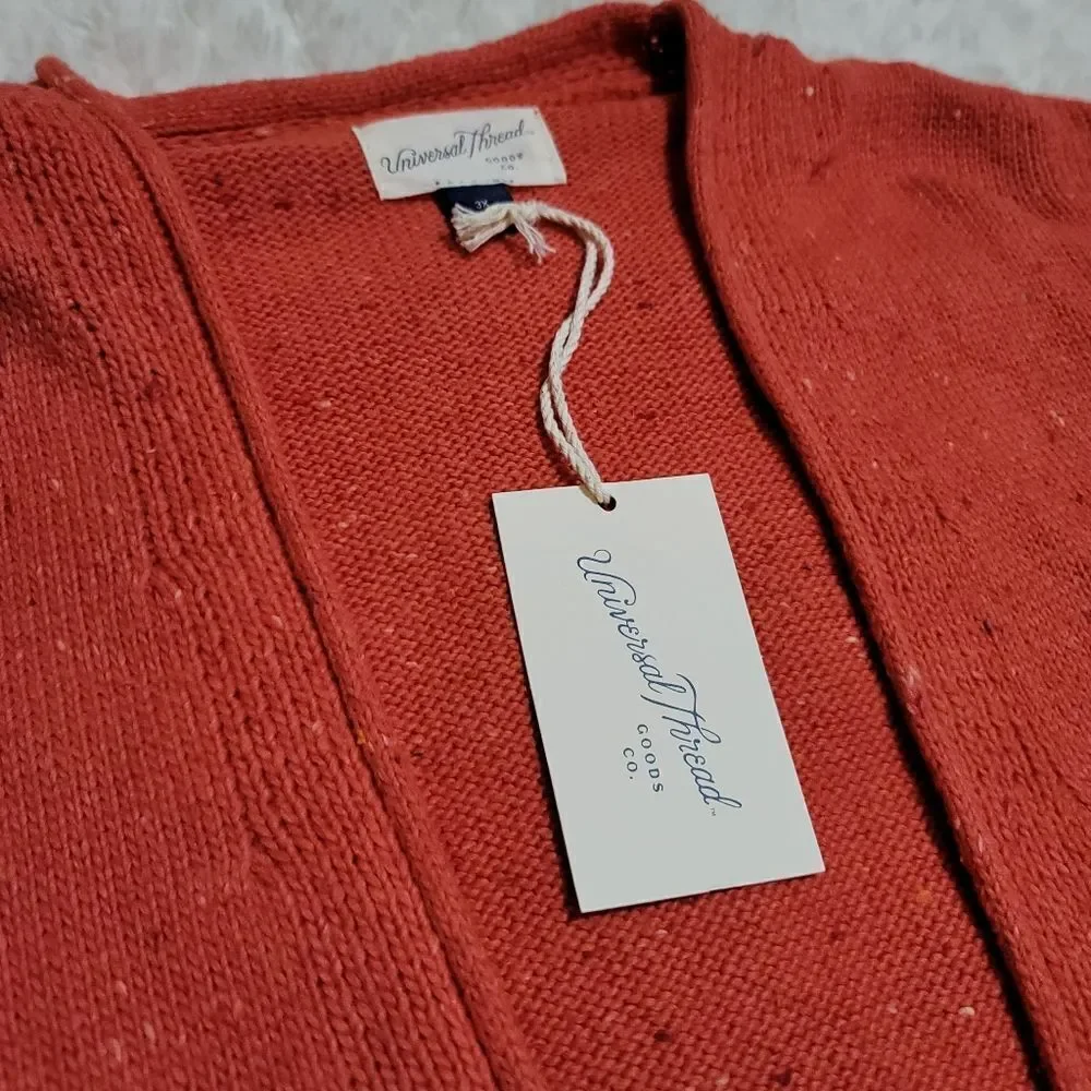 Universal Thread Orange Oversized Knit Flecked Button-Up Cardigain